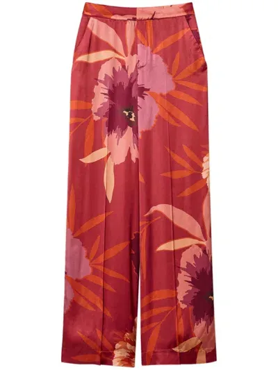 Twinset Floral-print Wide-leg Trousers In Red