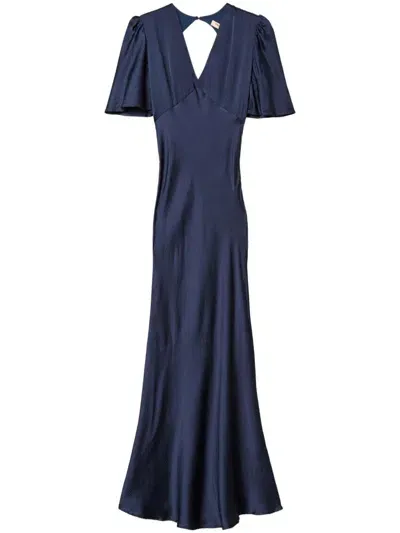 Twinset Hammered Satin Maxi Dress In Blue