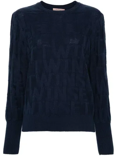 Twinset Jacquard-logo Sweater In Blue