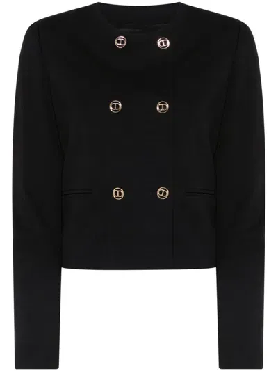 Twinset Logo-buttons Cropped Blazer In Black