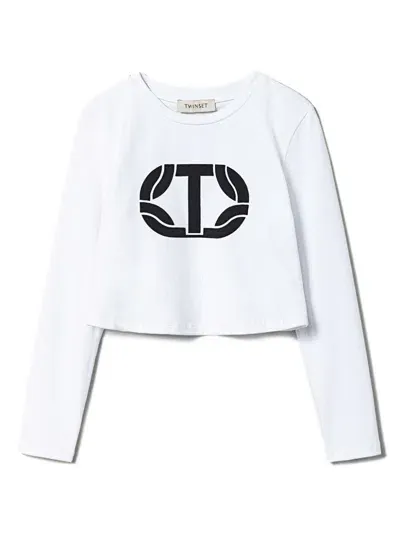 Twinset Kids T-shirt Crop Con Stampa In White