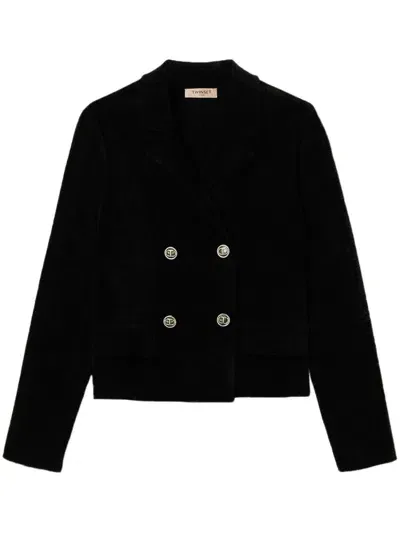 Twinset Knitted Double-breasted Blazer In Black