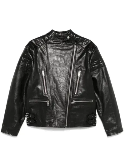 Twinset Leather Biker Jacket In Black