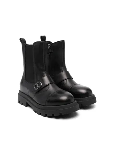 Twinset Kids' Leather Boots In Black