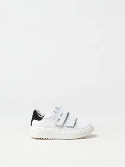 Twinset Kids' Leather Sneakers With Velcro In 白色