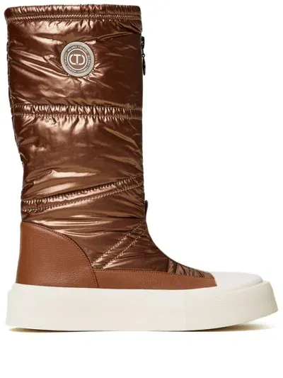 Twinset Logo-appliqué Padded Boots In Brown