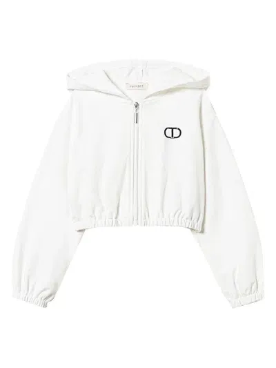 Twinset Logo-embroidered Hoodie In 白色