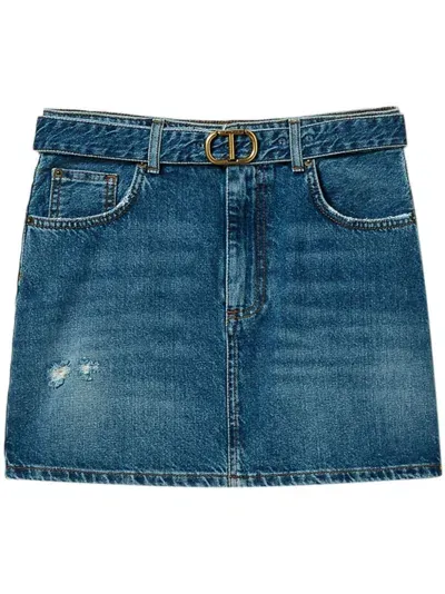 Twinset Logo-plaque Denim Skirt In Blue