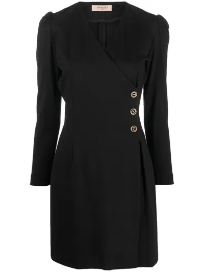 Twinset Long-sleeved Wrap Dress In Black