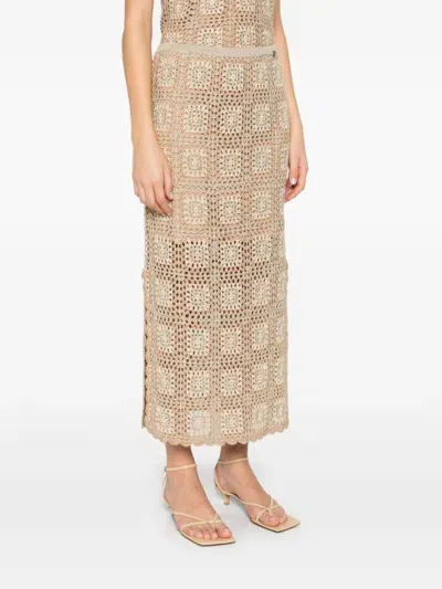 Twinset Lurex Crochet Midi Skirt In Gold