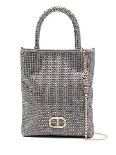 Twinset Mini Crystal-embellished Tote Bag In Grey