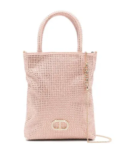 Twinset Mini Crystal-embellished Tote Bag In Pink