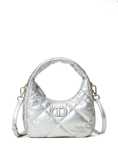 Twinset Padded Quilted Tote Bag In Silver