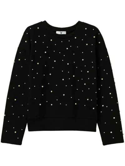 Twinset Pearl-embellished Crew-neck Sweatshirt In Black