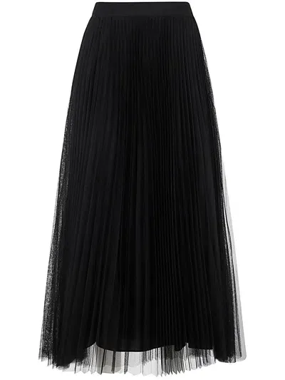 Twinset Pleated Tulle Long Skirt In Black