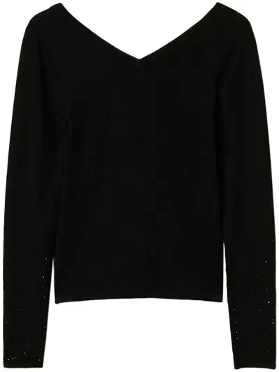 Twinset Rhinestone-embellished Sweater In Black