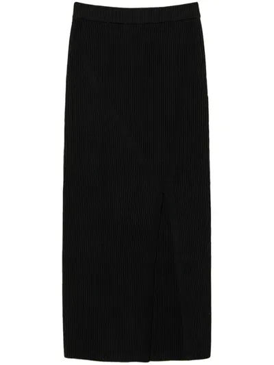 Twinset Ribbed-knit Midi Skirt In Black