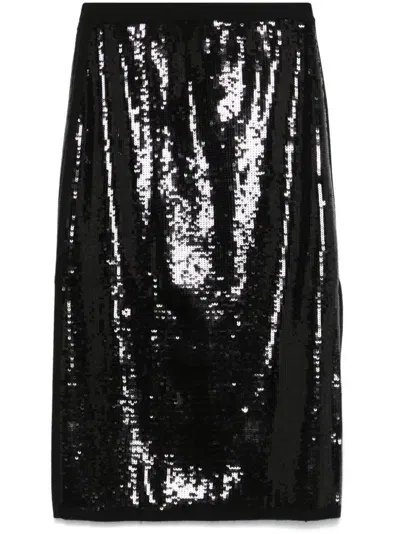 Twinset Sequinned Midi Skirt In Black