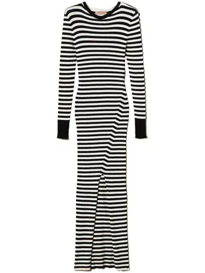 Twinset Striped Knit Dress In Black