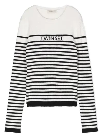 Twinset Kids' Striped Sweater In White