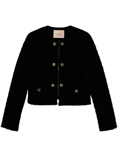 Twinset Velvet Cropped Jacket In Black