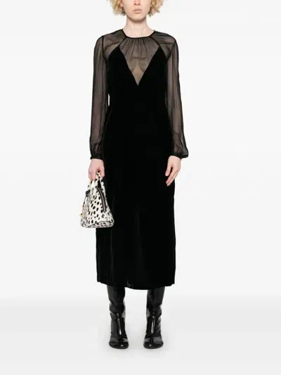 Twinset Velvet Midi Coat In Black