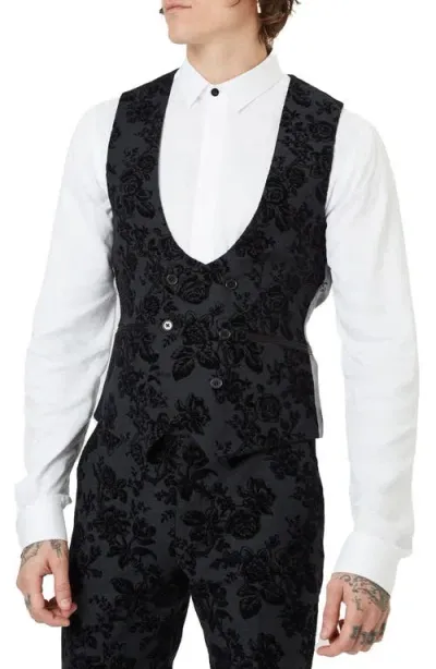 Twisted Tailor Fleet Wool Blend Tuxedo Waistcoat In Black