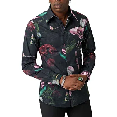 Twisted Tailor Graphic Punk Slim Fit Button-up Shirt In Black Pinkdnu