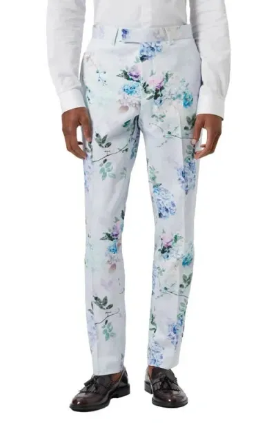 Twisted Tailor Pickhurst Skinny Fit Blue Floral Stretch Cotton Trousers