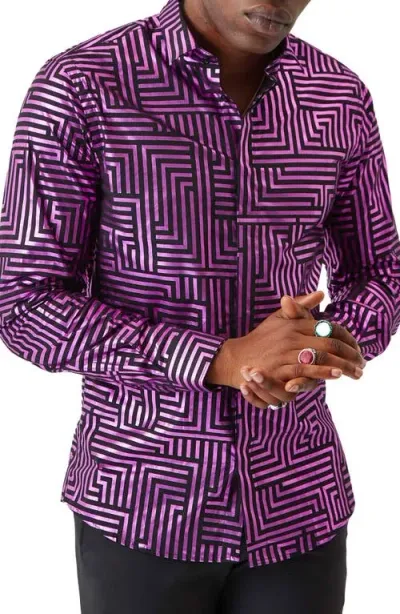 Twisted Tailor Sayagata Geo Print Slim Fit Cotton Button-up Shirt In Pink