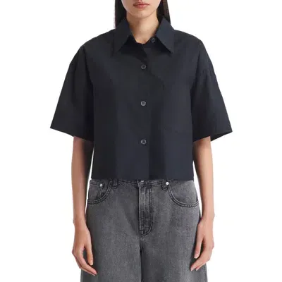 Twp Hazlewood Boxy Crop Button-up Shirt In Black