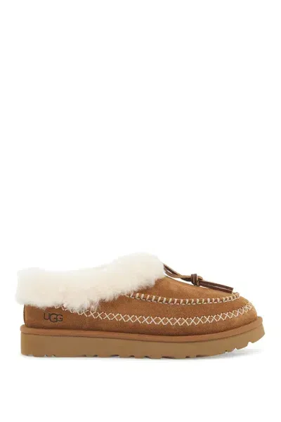 Ugg Tasman Suede Shearling Cozy Slippers In Brown