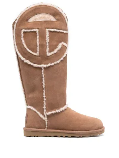 Ugg X Telfar Logo-patch Suede Boots In Brown