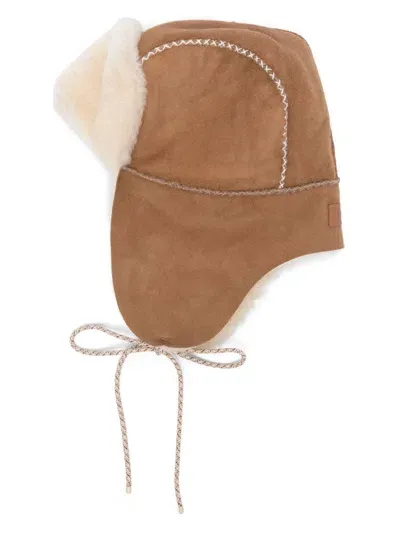 Ugg Decorative-stitching Suede Hat In Brown