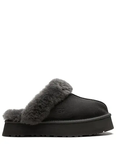 Ugg Disquette Shearling Platform Slippers In Grey