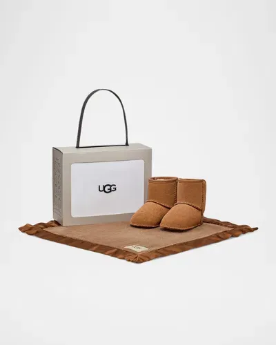 Ugg Kid' Baby Classic And Lovey Gift Set In Chestnut