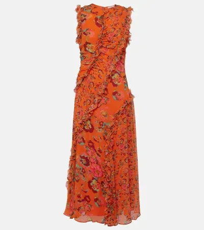 Ulla Johnson Avrelie Ruffled Silk Midi Dress In Orange