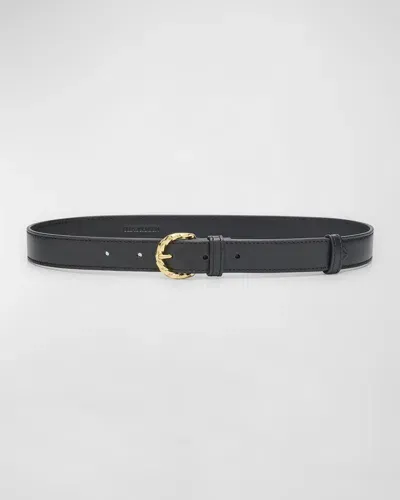 Ulla Johnson Gia Twisted Buckle Leather Belt In Noir