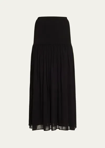 Ulla Johnson Miya Wool And Silk Drop-waist Maxi Skirt In Noir