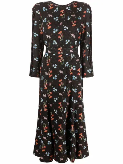 Ulyana Sergeenko Floral-print Silk Dress In Black