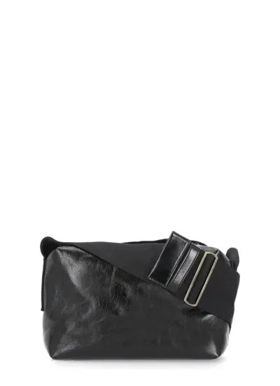 Uma Wang Logo Printed Zipped Shoulder Bag In Black