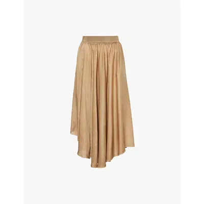 Uma Wang Omens Tan Gentian Asymmetric-hem Silk Maxi Skirt