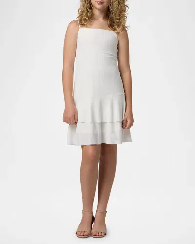 Un Deux Trois Kids' Girl's Tiered Dress W/ Bow In Ivory