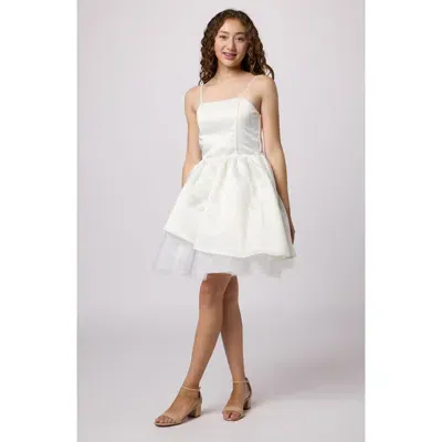 Un Deux Trois Kids' Peekaboo Tulle Satin Party Dress In Ivory