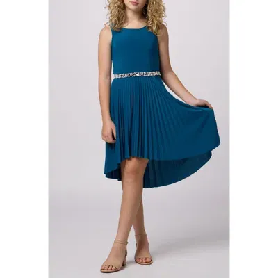 Un Deux Trois Kids' Pleated High-low Party Dress In Teal