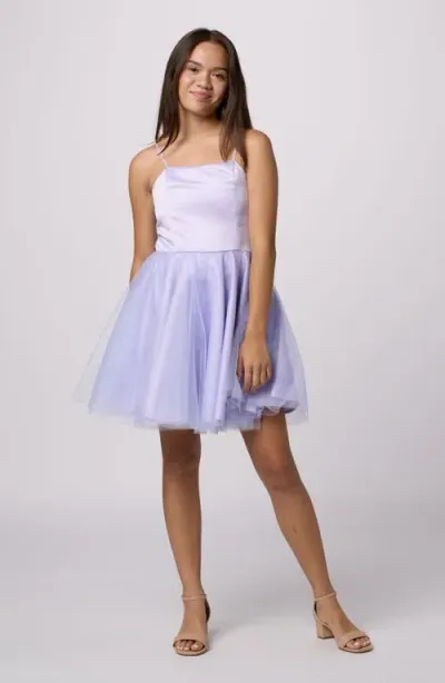 Un Deux Trois Kids' Satin & Tulle Fit & Flare Dress In Lilac