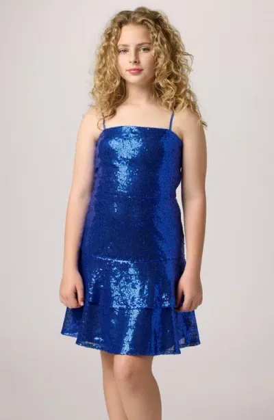 Un Deux Trois Kids' Sequin Tiered Party Dress In Cobalt