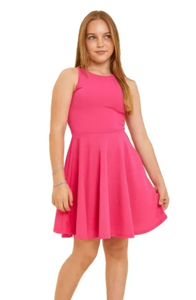 Un Deux Trois Kids' Textured Racerback Fit & Flare Dress In 853hotpink