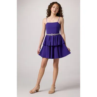 Un Deux Trois Kids' Tiered Embellished Crepe Dress In Purple