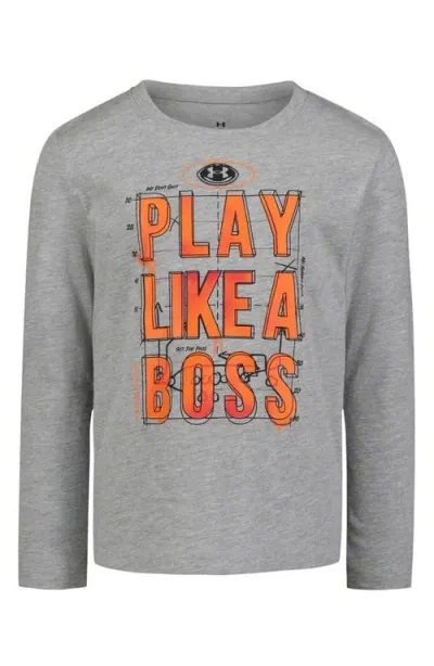 Under Armour Kids' Play Like A Boss Long Sleeve Performance Graphic T-shirt In Mod Gray